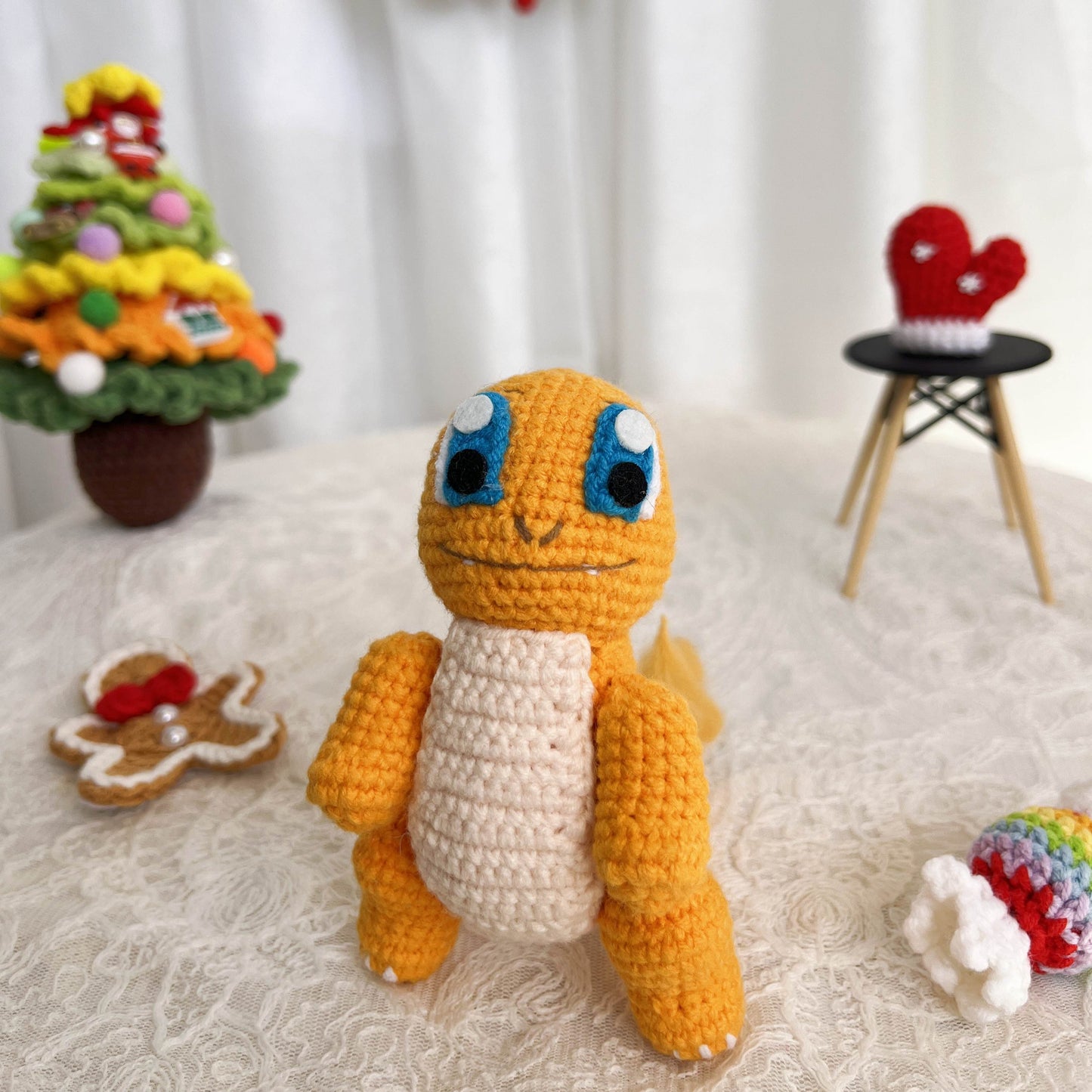 Chamander | Handmade Crochet Chamander Pokemon Amigurumi doll Plushies Christmas Thanksgiving Birthday Gift Office Decor Gift for Family Girlfriend Kids Girl Friends Keychain