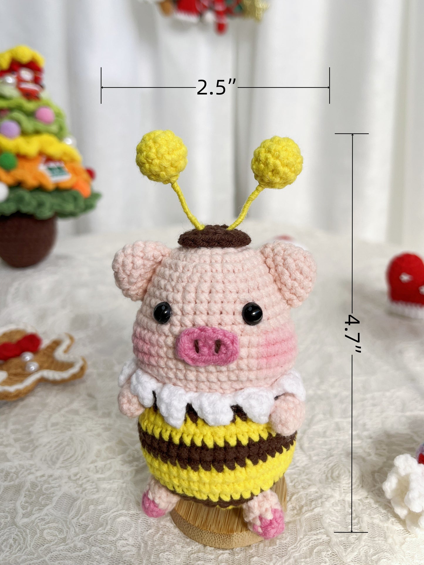 Piglet | Handmade Crochet Piglet in Bee Costume Amigurumi doll Plushies Christmas Thanksgiving Gift Decor Gift for Family Friends Keychain