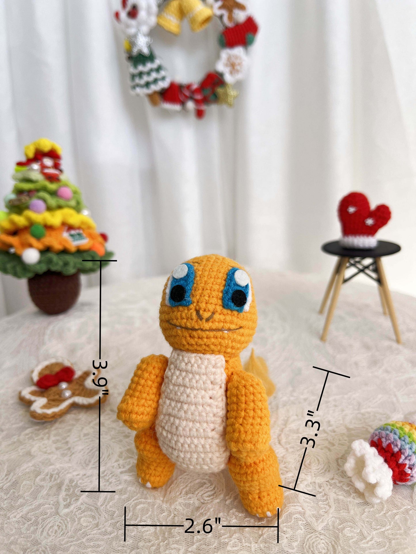 Chamander | Handmade Crochet Chamander Pokemon Amigurumi doll Plushies Christmas Thanksgiving Birthday Gift Office Decor Gift for Family Girlfriend Kids Girl Friends Keychain