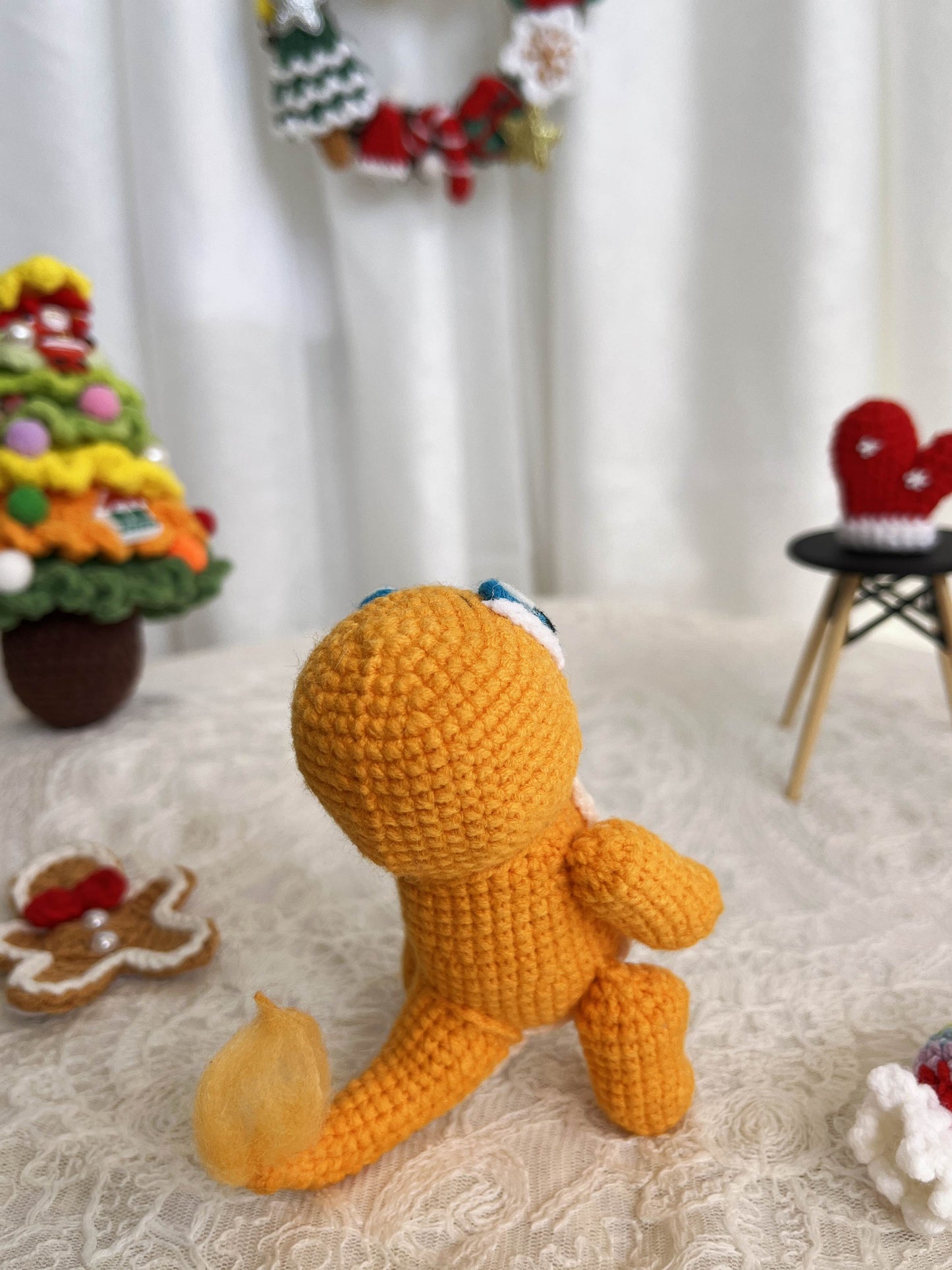 Chamander | Handmade Crochet Chamander Pokemon Amigurumi doll Plushies Christmas Thanksgiving Birthday Gift Office Decor Gift for Family Girlfriend Kids Girl Friends Keychain