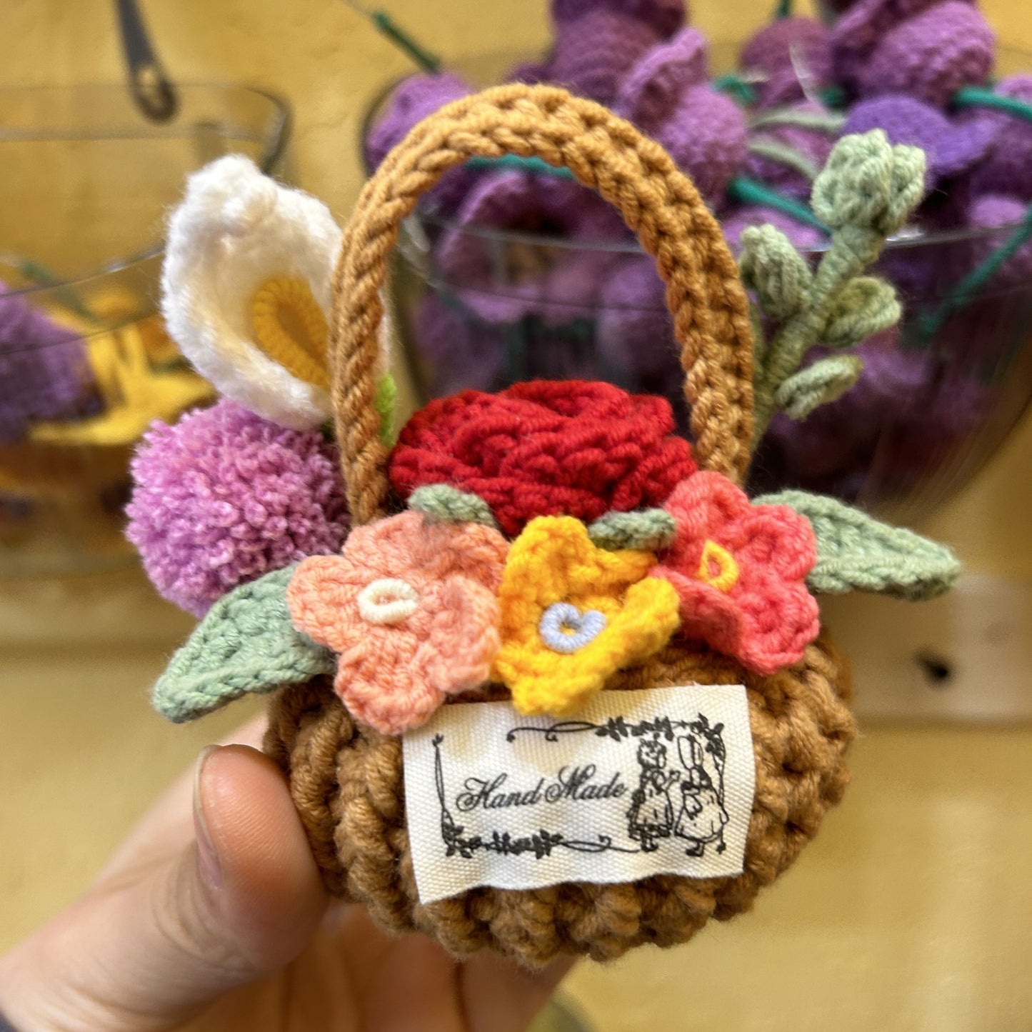 Handmade Crochet Flower Basket Petal Basket Bouquet Gift for Girlfriend Mother Friend Birthday Anniversary Gift