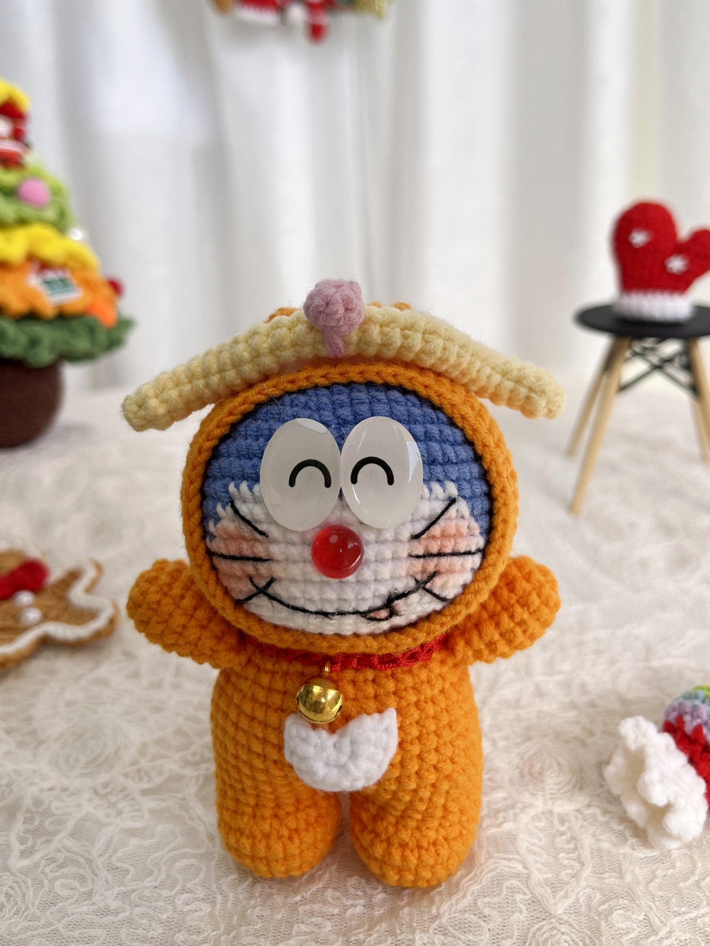 Doraemon | Handmade Crochet Doraemon Japanese Anime Amigurumi doll Plushies Christmas Thanksgiving Birthday Gift Office Decor Gift for Family Girlfriend Kids Girl Friends Keychain