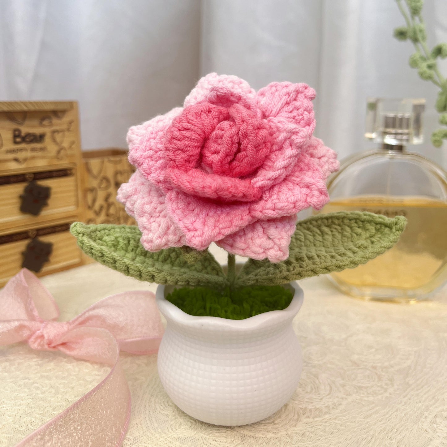 Roses | Crochet Flowers Pot|Handmade Crochet Flower Gift|Christmas Thanksgiving Birthday Gift Desk Office Home Car Decor (Copy) (Copy)