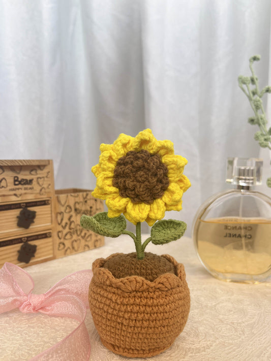 Crochet Flowers Pot|Handmade Crochet Flower Gift|Sunflowers|Christmas Thanksgiving Birthday Gift Desk Office Home Car Decor