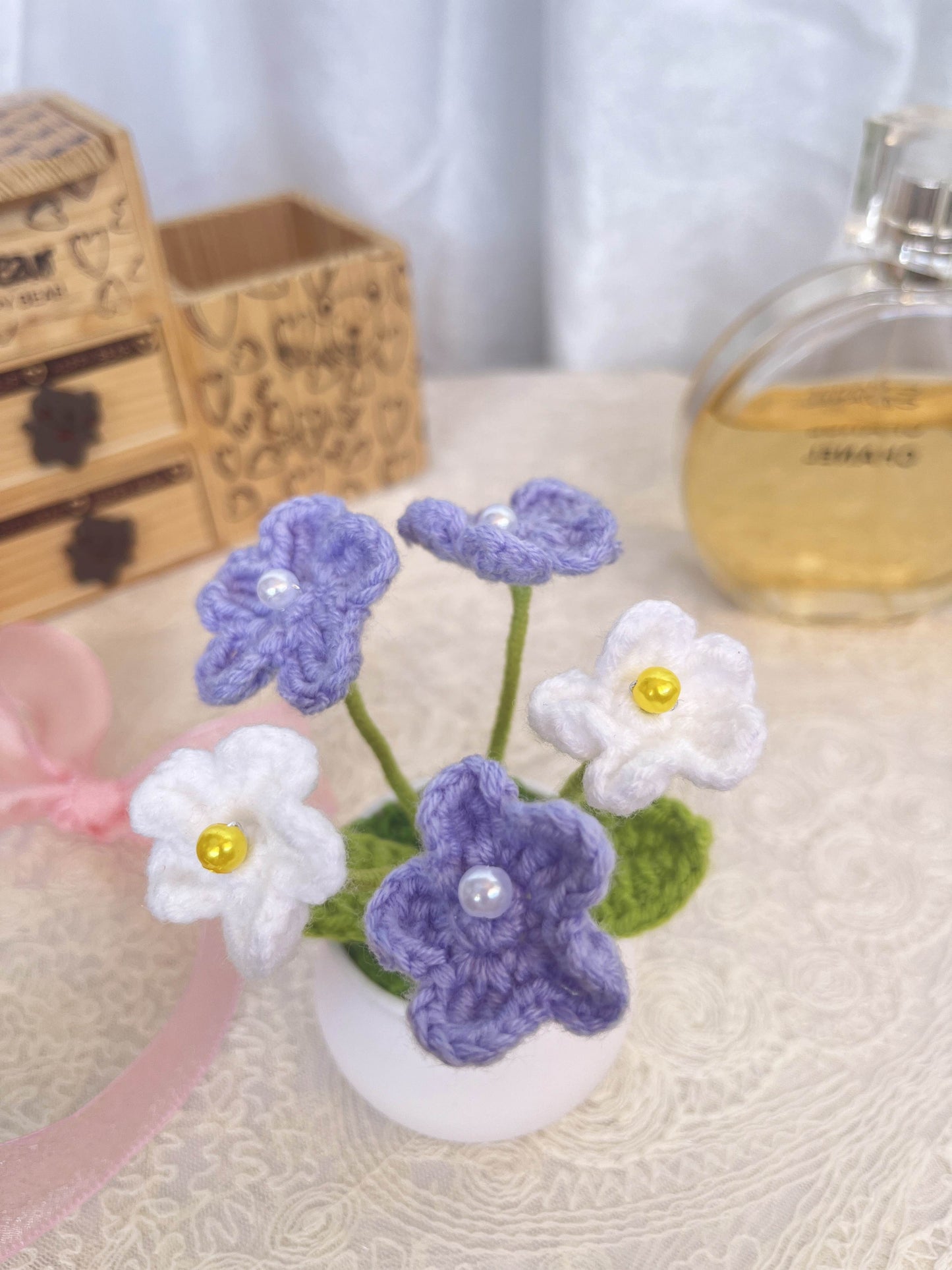 Forgot-Me-Not | Crochet Flowers Pot|Handmade Crochet Flower Gift|Christmas Thanksgiving Birthday Gift Desk Office Home Car Decor (Copy)