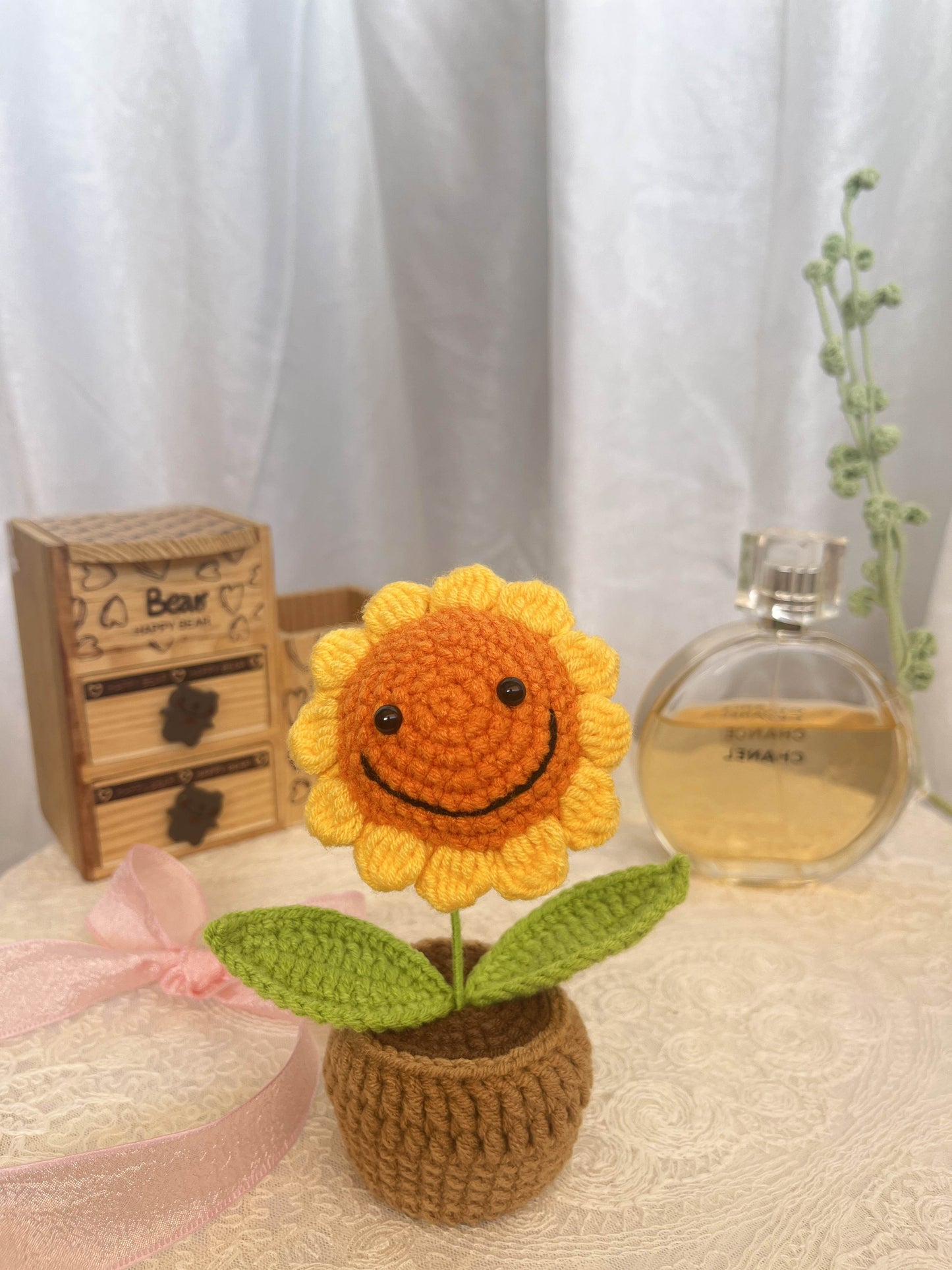 Sunflower Happy Face| Crochet Flowers Pot|Handmade Crochet Flower Gift|Christmas Thanksgiving Birthday Gift Desk Office Home Car Decor (Copy) (Copy) (Copy)