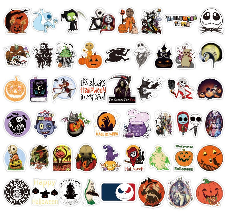 50 PCs Creepy Skull Halloween Ghost Spooky Stickers for Cars Bottles Decal Q13S