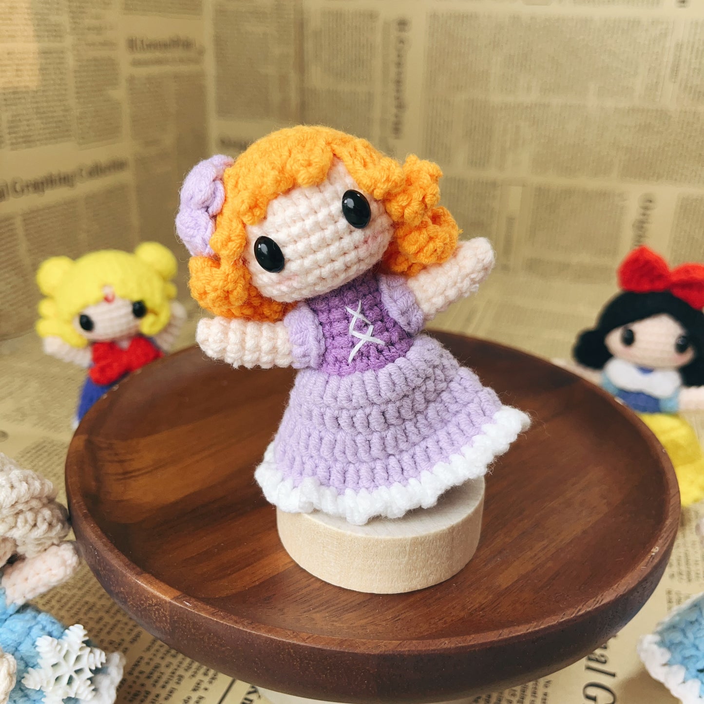 Handmade Crochet Disney Princess Plush Keychain Bag Charm Amigurumi Gift for Kid Girl Birthday Gift