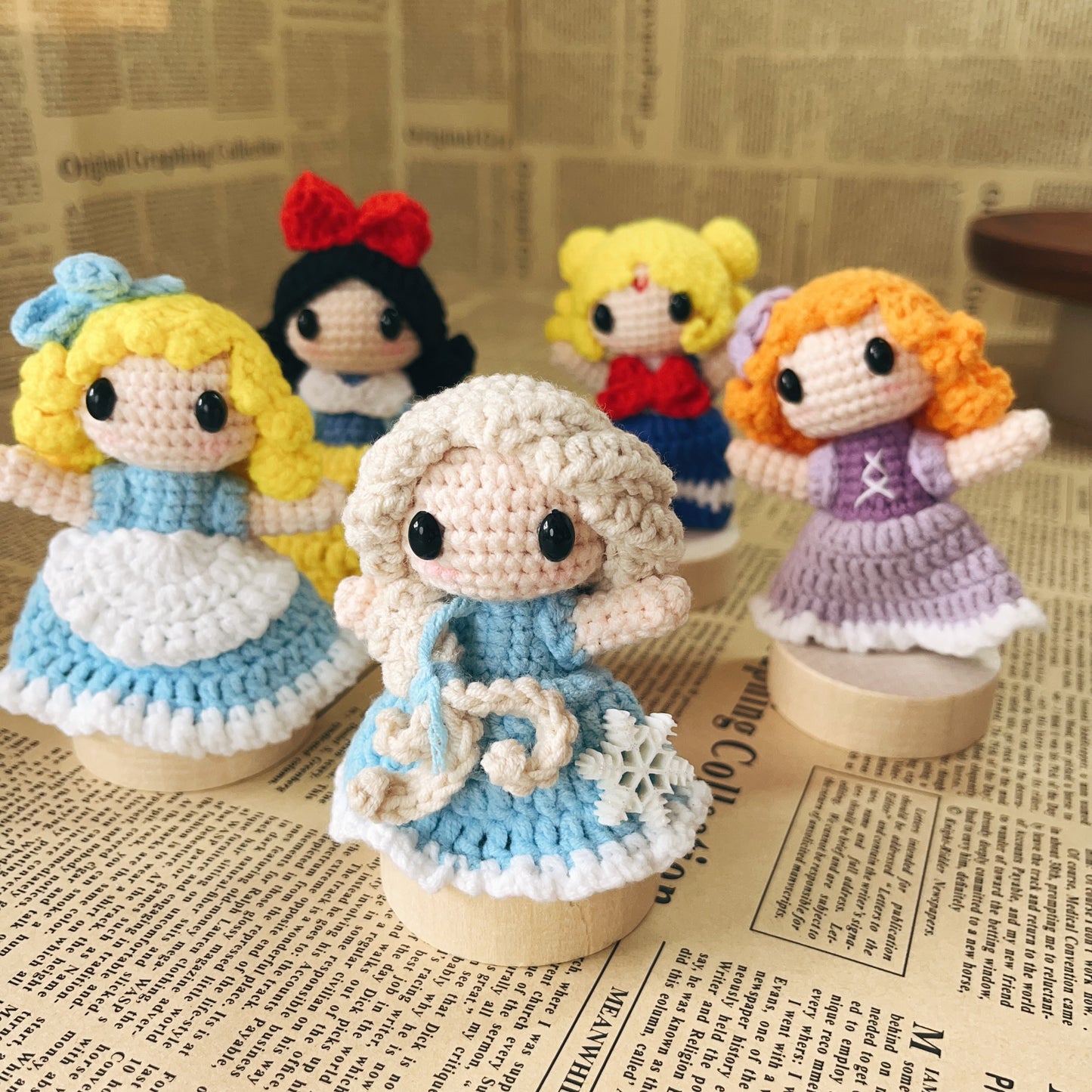 Handmade Crochet Disney Princess Plush Keychain Bag Charm Amigurumi Gift for Kid Girl Birthday Gift