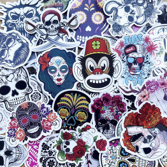 50 PCs Creepy Skull Halloween Ghost Spooky Vinyl Stickers for Cars Bottles Decal Q10S