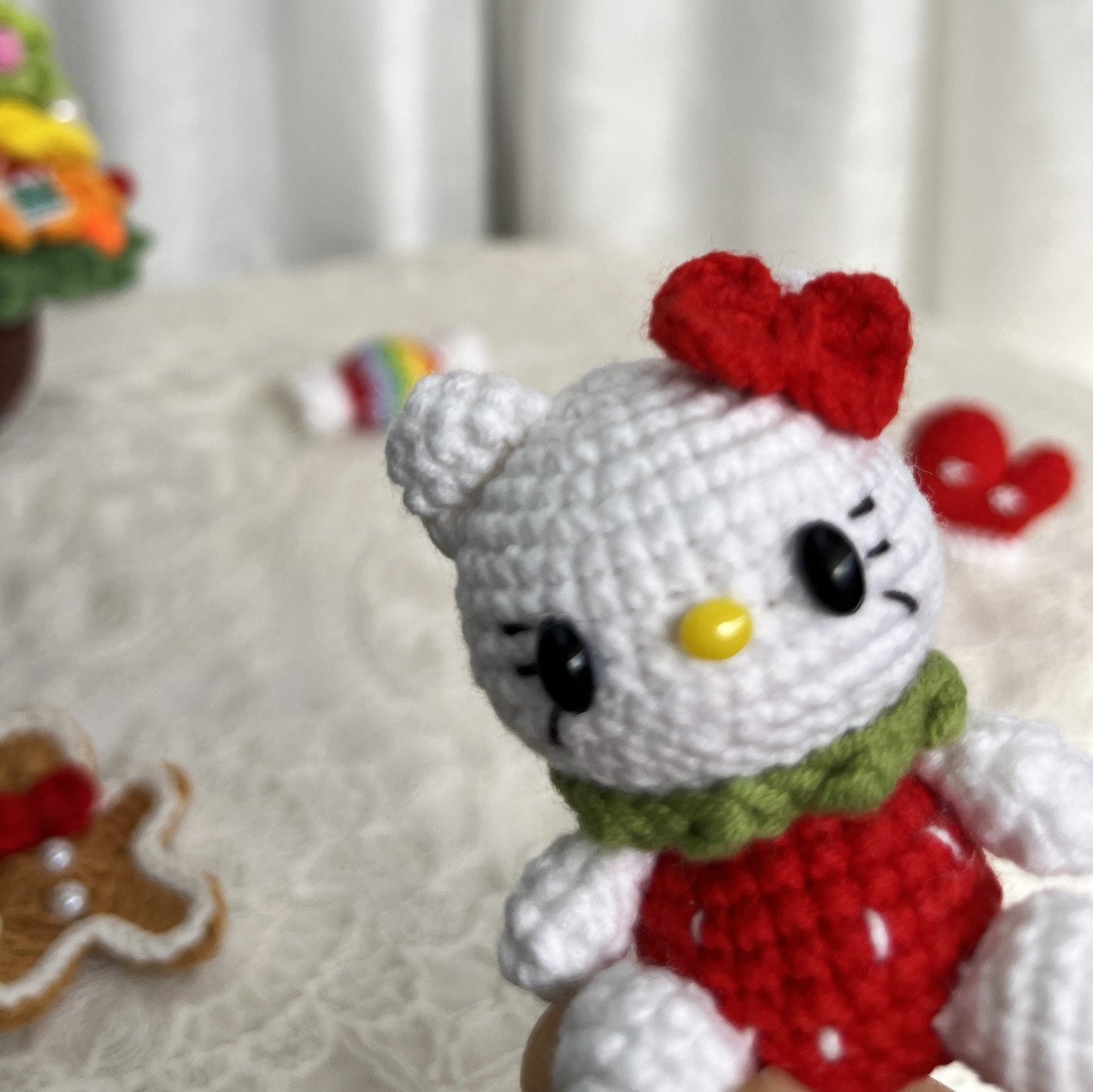 Hello Kitty| Handmade Crochet Sanrio Amigurumi doll Plushies Christmas Thanksgiving Gift Decor Gift for Family Friends Keychain