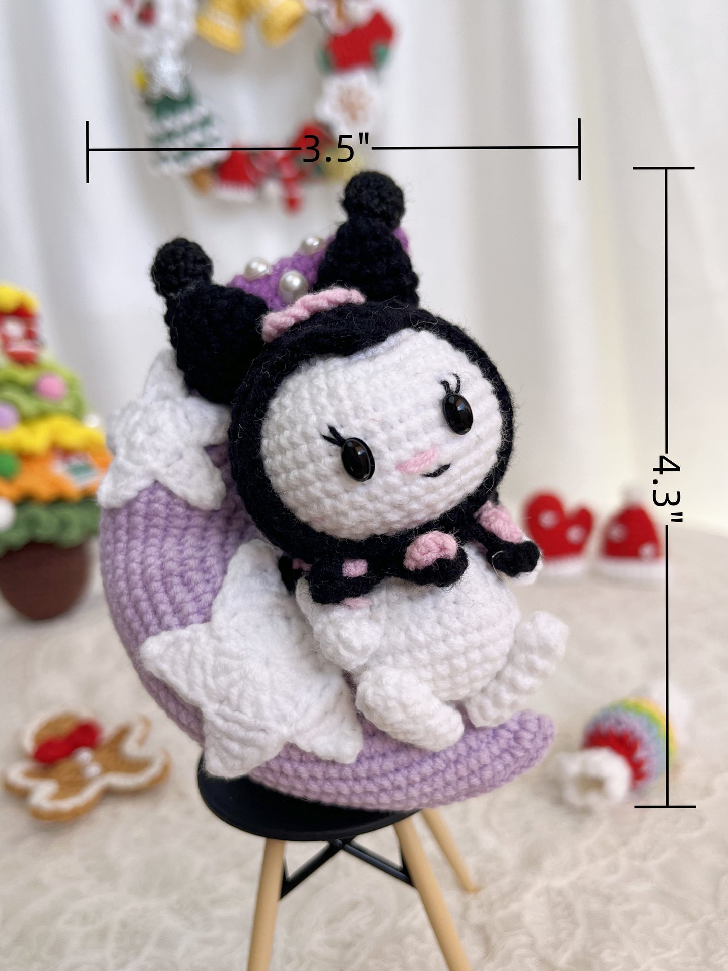 Kurumi - Melody | Handmade Crochet Kurumi Melody Moon Sanrio Amigurumi doll Plushies Christmas Thanksgiving Birthday Gift Office Decor Gift for Family Girlfriend Kids Girl Friends Keychain