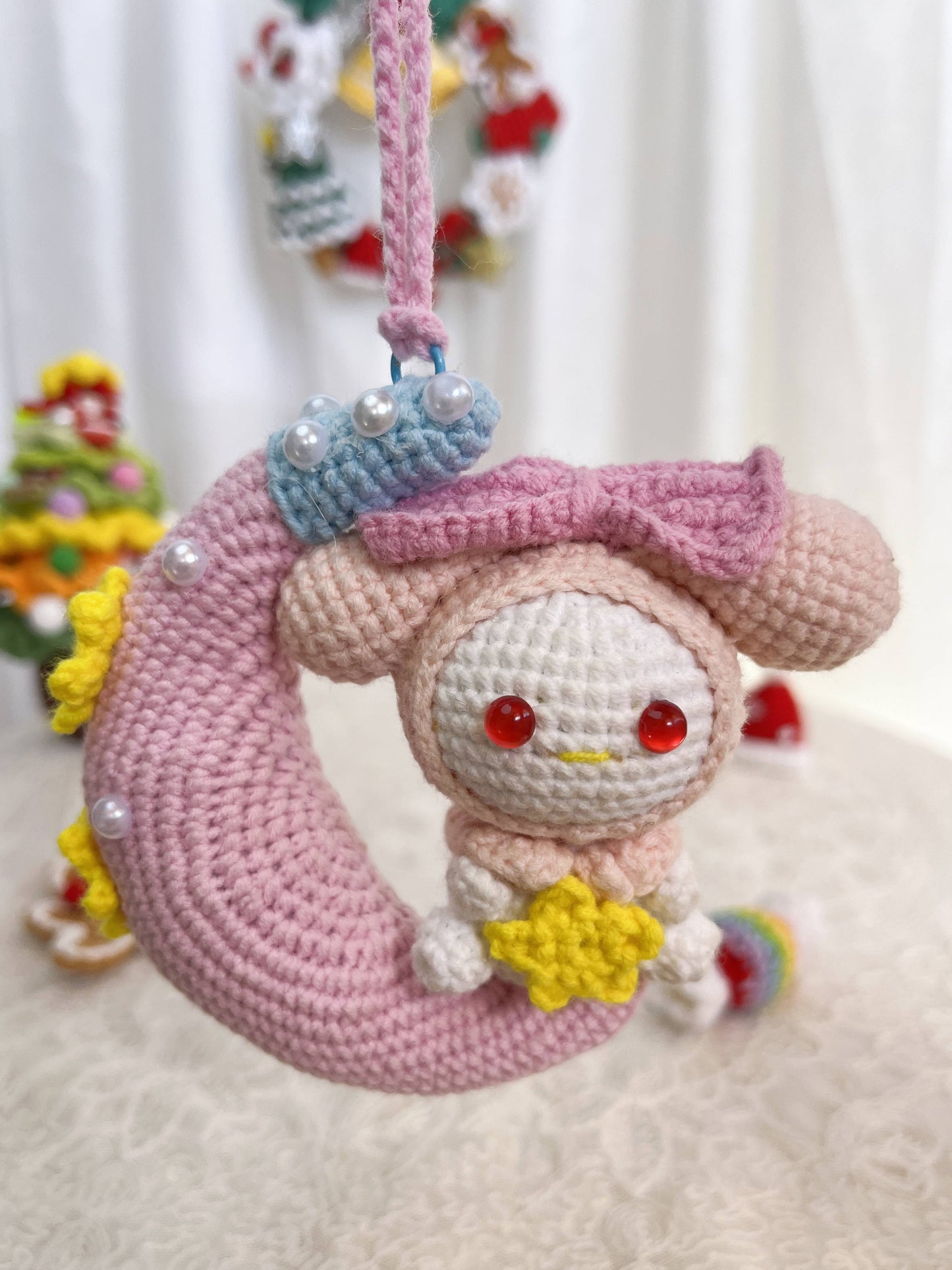 Kurumi - Melody | Handmade Crochet Kurumi Melody Moon Sanrio Amigurumi doll Plushies Christmas Thanksgiving Birthday Gift Office Decor Gift for Family Girlfriend Kids Girl Friends Keychain