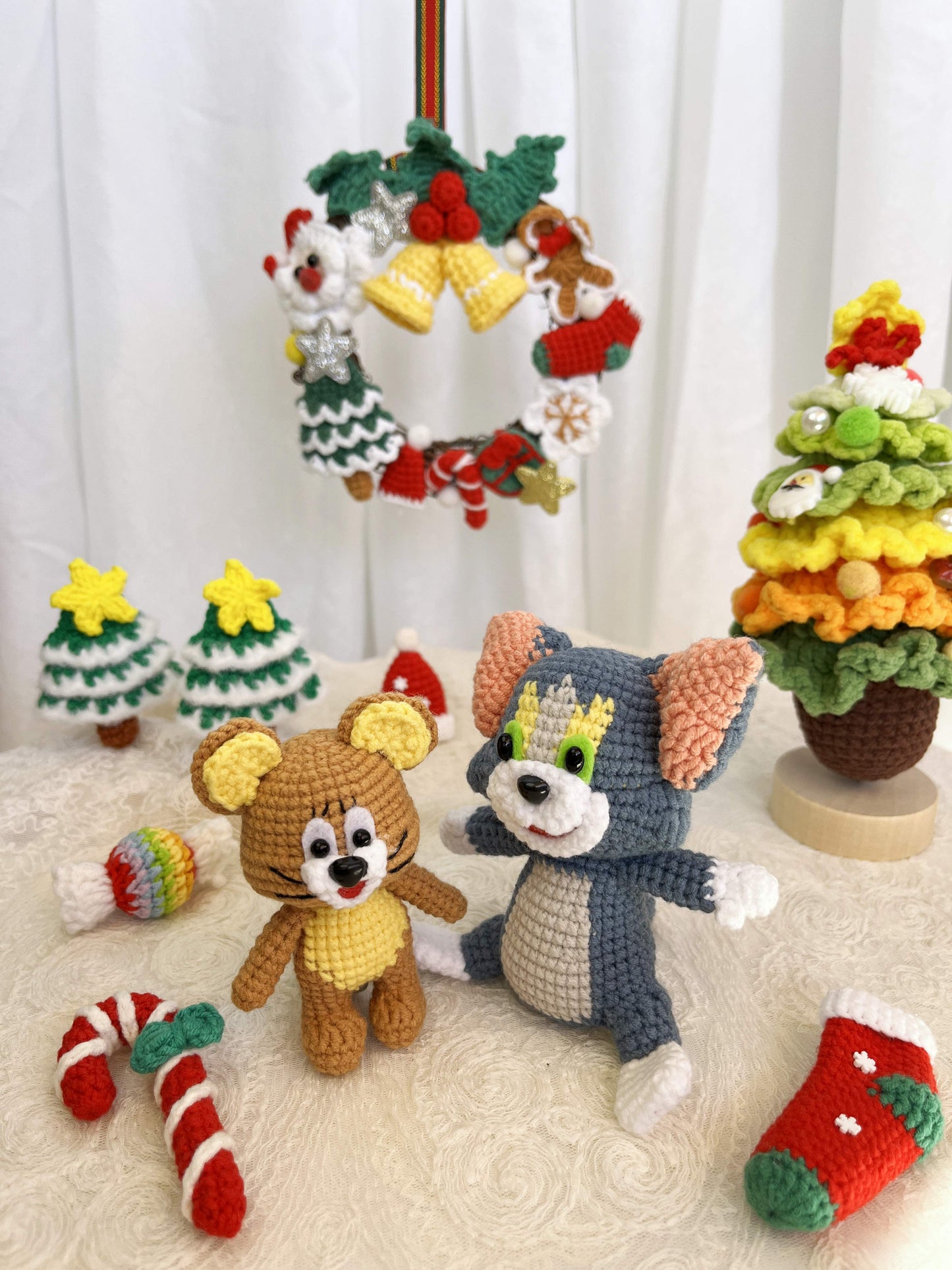 Tom and Jerry | Handmade Crochet Tom and Jerry Amigurumi doll Plushies Christmas Thanksgiving Birthday Gift Office Decor Gift for Family Girlfriend Kids Girl Friends Keychain