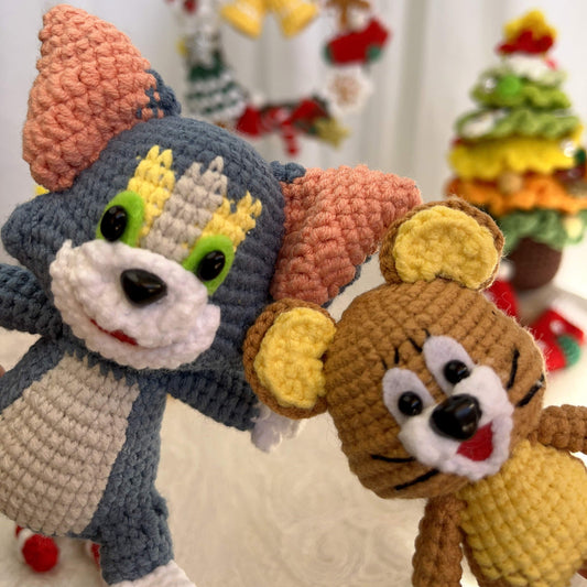 Tom and Jerry | Handmade Crochet Tom and Jerry Amigurumi doll Plushies Christmas Thanksgiving Birthday Gift Office Decor Gift for Family Girlfriend Kids Girl Friends Keychain