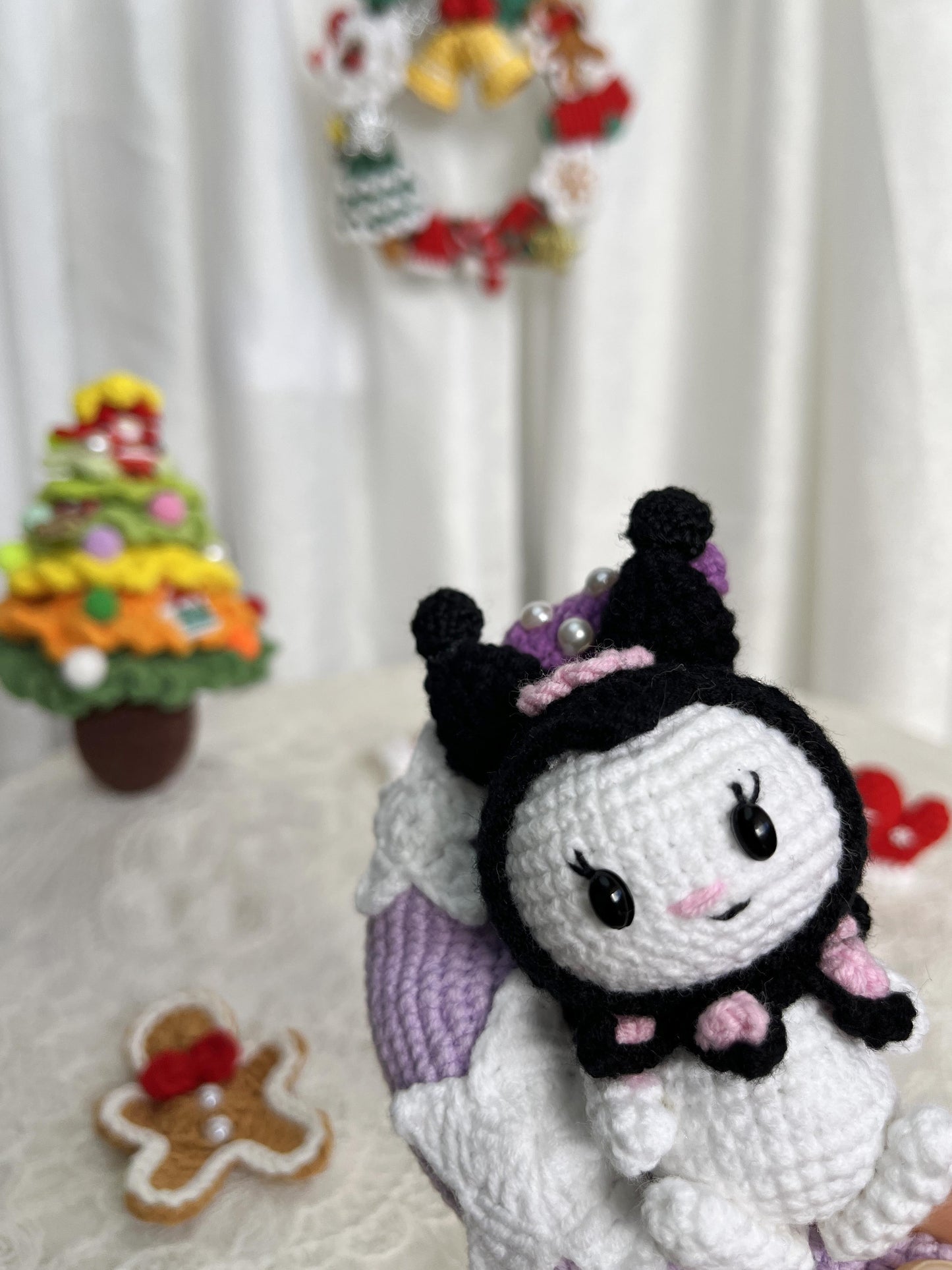 Kurumi - Melody | Handmade Crochet Kurumi Melody Moon Sanrio Amigurumi doll Plushies Christmas Thanksgiving Birthday Gift Office Decor Gift for Family Girlfriend Kids Girl Friends Keychain