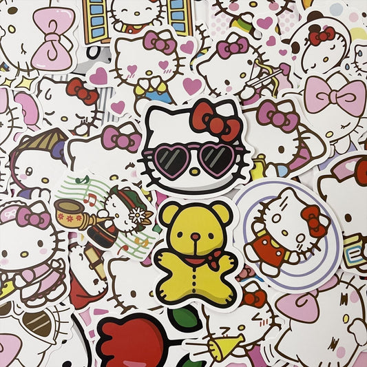 50 Pcs Hello Kitty Vinyl Waterproof Stickers for Laptop Cartoon Pink Girls A06S