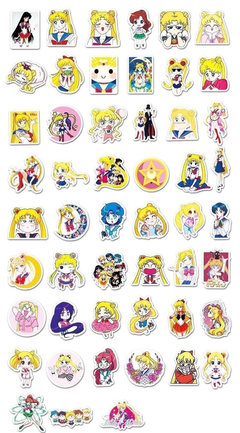 50 PCs Sailor Moon Princess Luna Anime Aesthetic Stickers for Bottles Girls A20S