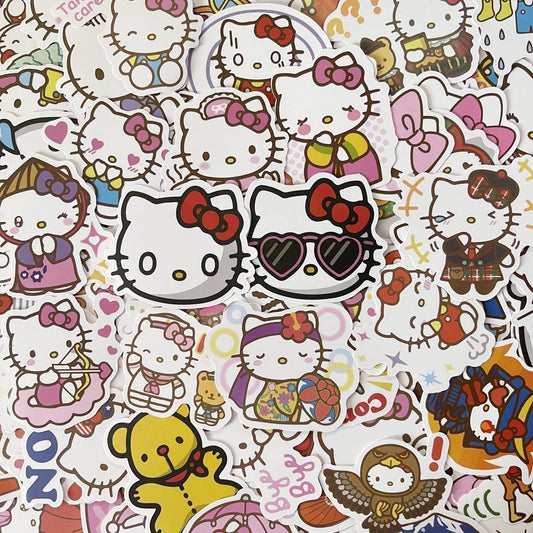 100 Pcs Hello Kitty Vinyl Waterproof Stickers for Laptop Cartoon Pink Girls A04L