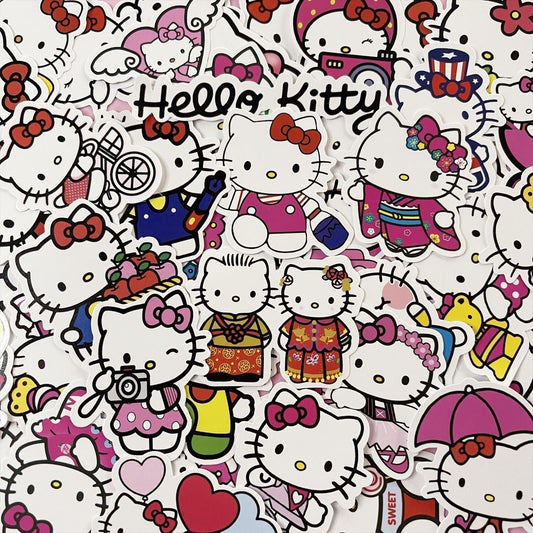 50 Pcs Hello Kitty Vinyl Waterproof Stickers for Laptop Cartoon Pink Girls A07S