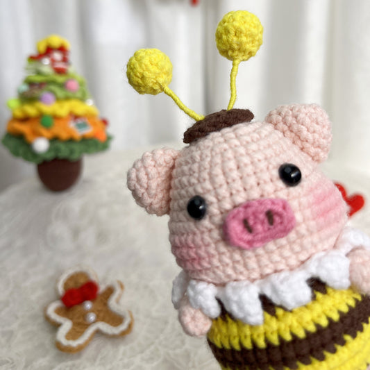 Piglet | Handmade Crochet Piglet in Bee Costume Amigurumi doll Plushies Christmas Thanksgiving Gift Decor Gift for Family Friends Keychain